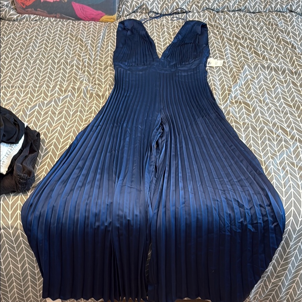 Abercrombie & Fitch Navy Blue Pleated Jumpsuit